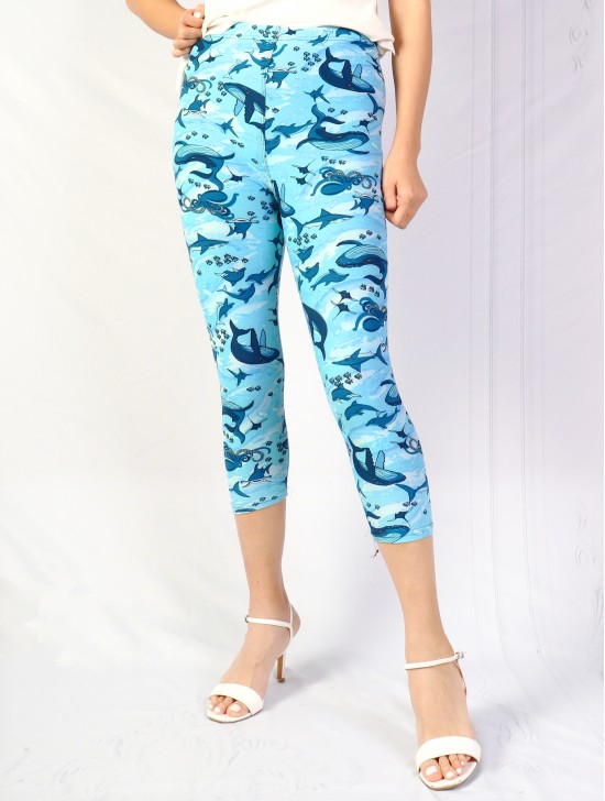 Plus Size Marine Print Capri Leggings
